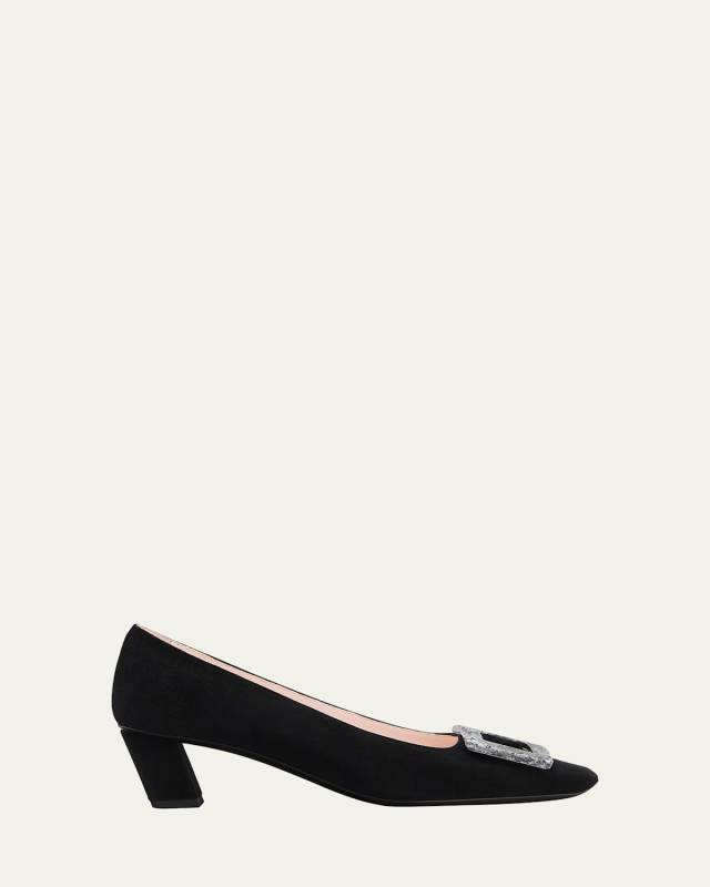 Belle Vivier Suede Buckle Pumps